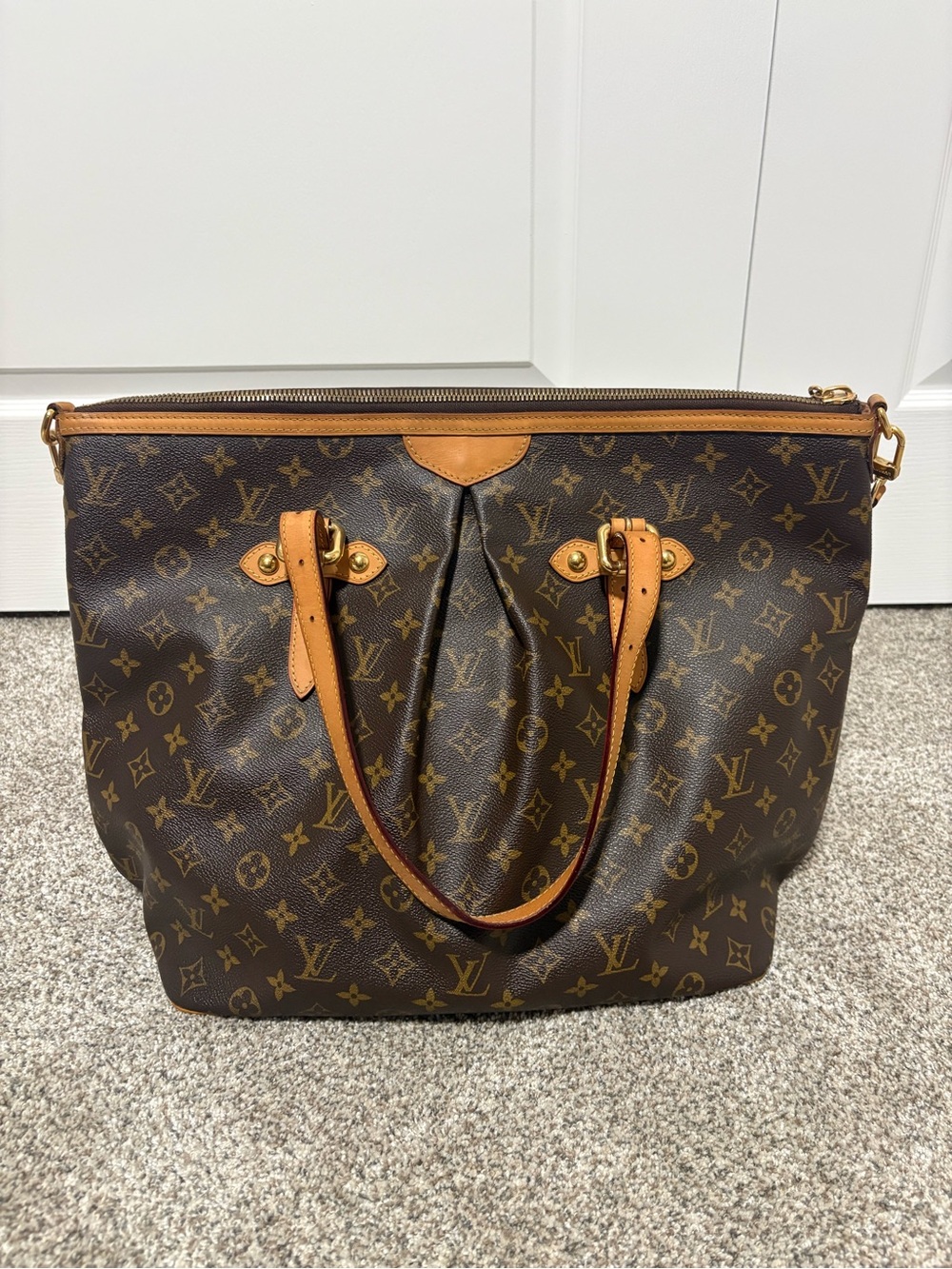 Louis Vuitton Palermo GM Monogram Canvas Tote in Brown with Vachetta Strap, VGUC